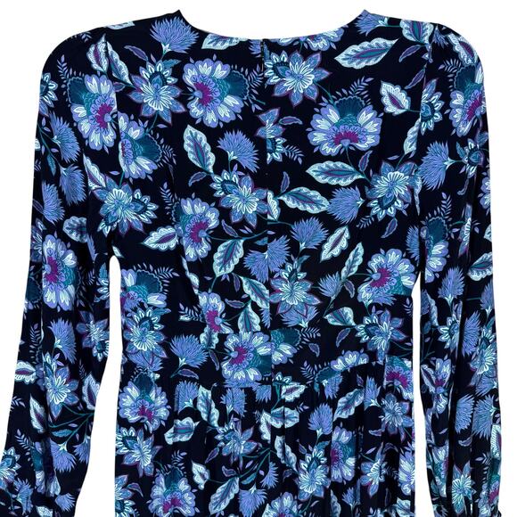 Loft Floral VNeck Long Sleeve Empire Waist Midi Dress Women's 4 Dark Whimsy NWT - Picture 7 of 13